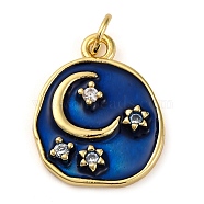 Brass Micro Pave Cubic Zirconia Pendants, with Enamel, Real 18K Gold Plated, Flat Round Charms, Star, 19x15x2.5mm, Hole: 3.4mm(KK-K339-03A-G)