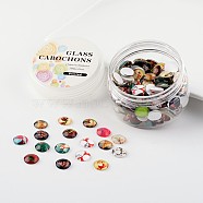 Glass Cabochons, Christmas Theme Printed, Half Round/Dome, Mixed Color, 12x4mm, about 180~190pcs/box(GGLA-JP0002-11)