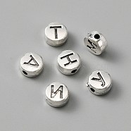 Zinc Alloy Spacer Beads, Flat Round with Random Letter A~Z, Antique Silver, 6.5x3.5mm, Hole: 1.5mm(FIND-WH0145-16)