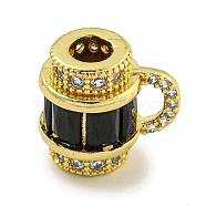 Rack Plating Brass Cubic Zirconia Beads,  Long-Lasting Plated, Lead Free & Cadmium Free, Column, Real 18K Gold Plated, Black, 12x13x9mm, Hole: 3.5mm(KK-L215-317G-02)
