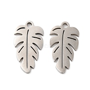 201 Stainless Steel Pendants, Laser Cut, Leafy Branch Charms, Stainless Steel Color, 16x9x1mm, Hole: 1.4mm(STAS-I199-B04-P)