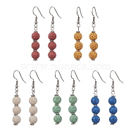 Dyed Nature Lava Rock Round Beaded Dangle Earrings for Women, Mixed Color, 53.5x8mm(EJEW-JE05636)