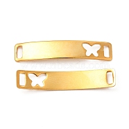 201 Stainless Steel Connector Charms, Real 24K Gold Plated, Curved Rectangle Links, Butterfly Pattern, 30x6x0.8mm, Hole: 4x2mm(STAS-D244-31G-A)