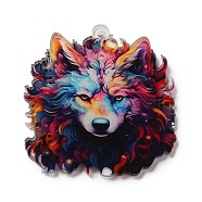 Acrylic Pendants, Animals, Wolf, 38x35.5x1.5mm, Hole: 1.5mm(OACR-O007-01A)