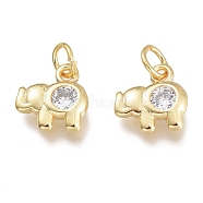 Brass Micro Pave Clear Cubic Zirconia Charms, with Jump Ring, Elephant, Golden, 7.5x7.5x2.5mm, Hole: 1.5mm, Jump Rings: 3.5x0.8mm(KK-M206-39G)