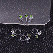 Plastic Clip-on Earring Findings, with Rhinestone, Lime, 11x9x3.5mm, Hole: 0.5mm(X-KY-P007-M03)