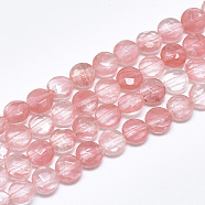 Cherry Quartz Glass Beads Strands, Faceted, Flat Round, 8~8.5x4.5~5mm, Hole: 1mm, about 25pcs/strand, 7.8 inch(G-S357-F014)