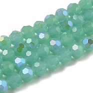 Imitation Jade Glass Beads Strands, Faceted, Round, Medium Aquamarine, 6x5.5mm, Hole: 0.9mm, about 94~97pcs/strand, 21.06~21.18''(53.5~53.8cm)(EGLA-A035-J6mm-L10)