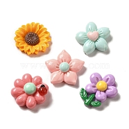 Opaque Resin Decoden Cabochons, Flower, Mixed Color, 23~27x21~24x5~10.5mm(RESI-B023-06)