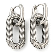 Non-Tarnish Grooved Oval 304 Stainless Steel Huggie Hoop Dangle Earrings for Women, Stainless Steel Color, 35x13.5mm(EJEW-G392-01P)