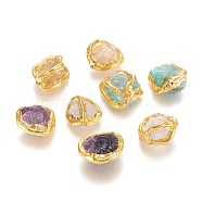 Raw Rough Natural Gemstone Beads, with Golden Plated Brass Edge, Nuggets, 16~26x13~21x8~17mm, Hole: 0.8~0.9mm(G-P439-F)