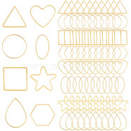80Pcs 8 Styles Brass Linking Rings, Star & Round Ring & Teardrop & Triangle & Square & Heart & Oval & Hexagon, Golden, 17.5~30x16~21.5x0.8~1mm, 10pcs/style(KK-CN0002-10B)