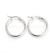 201 Stainless Steel Hoop Earrings, with 304 Stainless Steel Pin, Hypoallergenic Earrings, Ring Shape, Stainless Steel Color, 25.5x24x2mm, 12 Gauge, Pin: 1mm(EJEW-A052-19B-P)