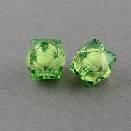 Transparent Acrylic Beads, Bead in Bead, Faceted Cube, Lime Green, 8x7x7mm, Hole: 2mm, about 2000pcs/500g(TACR-S112-8mm-23)