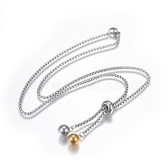 304 Stainless Steel Pendant Necklaces, with Box Chain and Lobster Claw Clasps, Round, Golden, 20.07 inch(51cm)(NJEW-P252-02GP)
