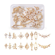 16 Pcs 8 Styles Brass Micro Pave Cubic Zirconia Links Connectors & Pendants, Long-Lasting Plated, Mixed Shapes, Light Gold, Clear, 2pcs/style(KK-BT0001-08)