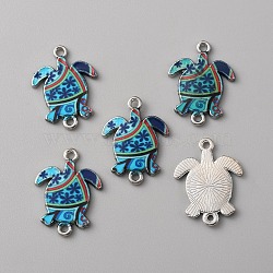 Zinc Alloy Enamel Connector Charms, Platinum, Sea Turtle Links with Flower Pattern, Deep Sky Blue, 24x18x2mm, Hole: 1.7mm(FIND-WH0136-19J)