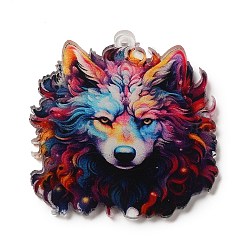 Acrylic Pendants, Animals, Wolf, 38x35.5x1.5mm, Hole: 1.5mm(OACR-O007-01A)