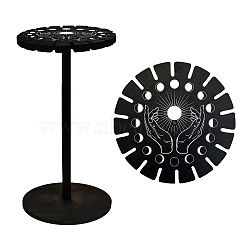 Wooden Wheel, Wooden Display Shelf, Black Holder Stand, Rustic Divination Pendulum Storage Rack, Witch Stuff, Sun Pattern, Wheel: 120x8mm, 2pcs, Studdle: 288x12mm, 1pc(DJEW-WH0046-010)