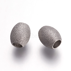 304 Stainless Steel Beads, Textured Beads, Oval, Stainless Steel Color, 7x6mm, Hole: 2.8mm(STAS-L216-01A-P)