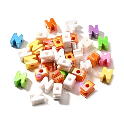 UV Plating Opaque Acrylic Beads, Iridescent, Letter, Letter N, 18.5~22.5x12~20x13~14mm, Hole: 6mm(SACR-Z007-01N)