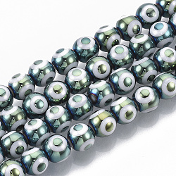 Electroplate Glass Beads Strands, Round with Evil Eye Pattern, Cadet Blue, 8x7.5mm, Hole: 1.2mm, about 40pcs/strand, 12.2 inch(EGLA-T012-02D-8MM)