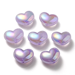 UV Plating Rainbow Iridescent Imitation Jelly Acrylic Beads, Heart, Lilac, 16x21x11mm, Hole: 2mm(OACR-C007-08A)