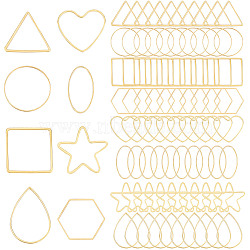 80Pcs 8 Styles Brass Linking Rings, Star & Round Ring & Teardrop & Triangle & Square & Heart & Oval & Hexagon, Golden, 17.5~30x16~21.5x0.8~1mm, 10pcs/style(KK-CN0002-10B)