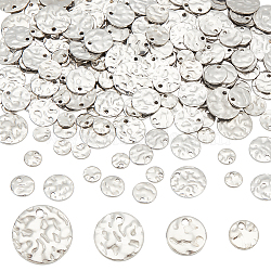 Elite 200pcs 4 style 304 Stainless Steel Charms, Textured, Flat Round, Stainless Steel Color, 6~12x1mm, Hole: 1.2mm, 50pcs/style(STAS-PH0004-94)