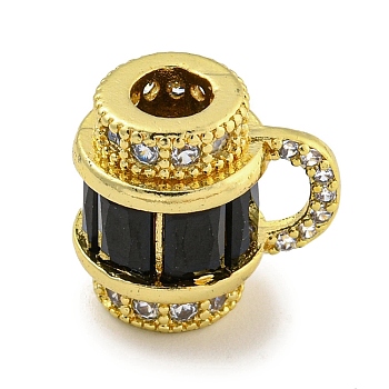 Rack Plating Brass Cubic Zirconia Beads,  Long-Lasting Plated, Lead Free & Cadmium Free, Column, Real 18K Gold Plated, Black, 12x13x9mm, Hole: 3.5mm