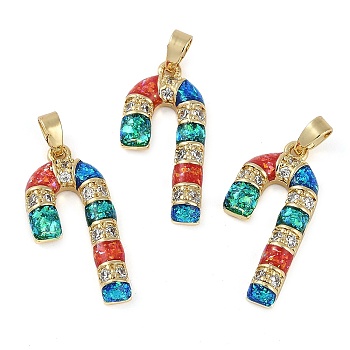 Brass Micro Pave Cubic Zirconia Pendants, with Synthetic Opal, Long-Lasting Plated, Lead Free & Cadmium Free, Lollipop, Real 18K Gold Plated, 24x11.5x3mm, Hole: 4.5mm