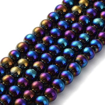 Electroplated Natural Black Agate Beads Strands, Round, Rainbow Plated, 6mm, Hole: 1.2mm, about 63~64pcs/strand, 14.57''~14.76''(37~37.5cm)