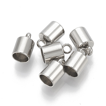 201 Stainless Steel Cord Ends, End Caps, Column, Stainless Steel Color, 9.5x6mm, Hole: 2mm, Inner Diameter: 5mm