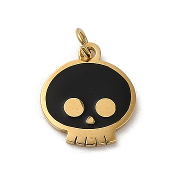 Halloween 304 Stainless Steel Charms, with Enamel and Jump Ring, Skull Charm, Real 14K Gold Plated, 11.4x10x0.9mm, Hole: 2.4mm