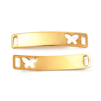 201 Stainless Steel Connector Charms, Real 24K Gold Plated, Curved Rectangle Links, Butterfly Pattern, 30x6x0.8mm, Hole: 4x2mm