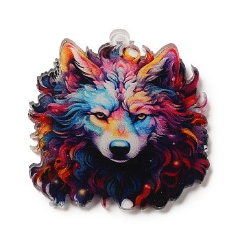 Acrylic Pendants, Animals, Wolf, 38x35.5x1.5mm, Hole: 1.5mm