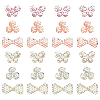 ARRICRAFT 36Pcs 6 Style Non Woven Fabric Ornament Accessories, with Crystal AB Rhinestone & Plastic Pearl, for DIY Clothes, Bag, Pants, Shoes Decoration, Mix-Shape, Mixed Color, 24~28x29~33x4.5~6.5mm, 6pcs/style