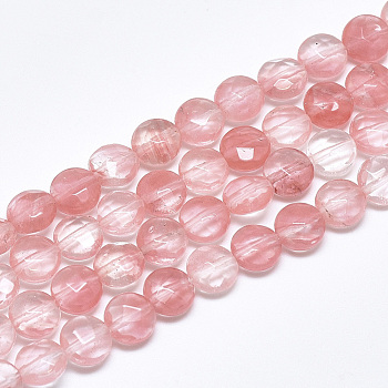 Cherry Quartz Glass Beads Strands, Faceted, Flat Round, 8~8.5x4.5~5mm, Hole: 1mm, about 25pcs/strand, 7.8 inch