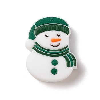Christmas Silicone Focal Beads, Snowman, Dark Green, 30x23x9mm, Hole: 3mm