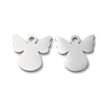 304 Stainless Steel Charms, Manual Polishing, Angel, Stainless Steel Color, 12x12.5x1mm, Hole: 1.6mm