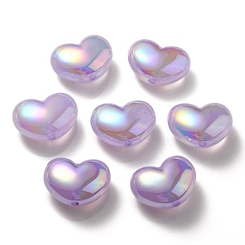 UV Plating Rainbow Iridescent Imitation Jelly Acrylic Beads, Heart, Lilac, 16x21x11mm, Hole: 2mm