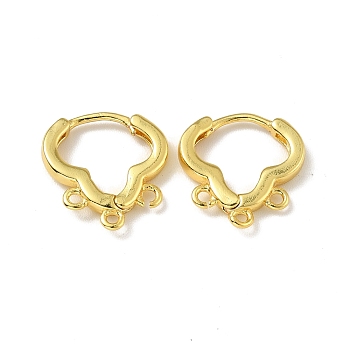Brass Hoop Earring Findings, with Triple Horizontal Loops, Lead Free & Cadmium Free & Nickel Free, Real 18K Gold Plated, 16x14x2mm, Hole: 1.5mm, Pin: 1mm