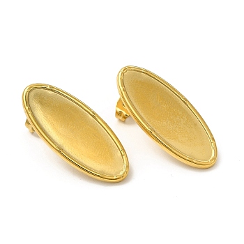 Ion Plating(IP) 304 Stainless Steel Stud Earring Settings, Oval, Real 18K Gold Plated, 28x12mm, Pin: 0.8mm, Tray: 26x10mm