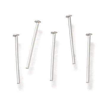 Brass Flat Head Pins, Lead Free & Cadmium Free, 925 Sterling Silver Plated, 10x0.8mm, Head: 1mm