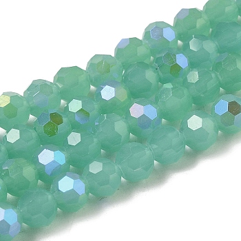 Imitation Jade Glass Beads Strands, Faceted, Round, Medium Aquamarine, 6x5.5mm, Hole: 0.9mm, about 94~97pcs/strand, 21.06~21.18''(53.5~53.8cm)