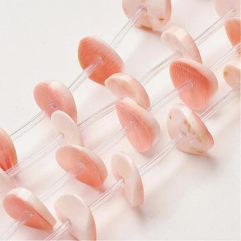 Natural Freshwater Shell Beads Strands, Dyed, Disc/Flat Round, Heishi Beads, PeachPuff, 12x1mm, Hole: 1mm, about 24pcs/strand, 15.3 inch(39cm)