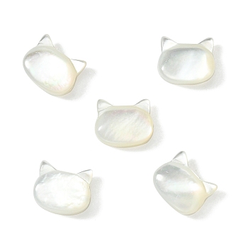 5Pcs Natural White Shell Beads, Cat Head, Seashell Color, 6x7x3mm, Hole: 0.8mm
