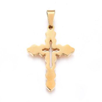 304 Stainless Steel Pendants, Cut-Out, with Hollow, Cross, Golden, 31x21.5x2.2mm, Hole: 8x4mm