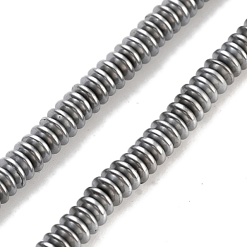 Electroplated Synthetic Non-magnetic Hematite Beads Strands, Saucer Beads, Platinum Plated, 4~4.5x1.5mm, Hole: 1mm, about 258pcs/strand, 16.14''(41cm)