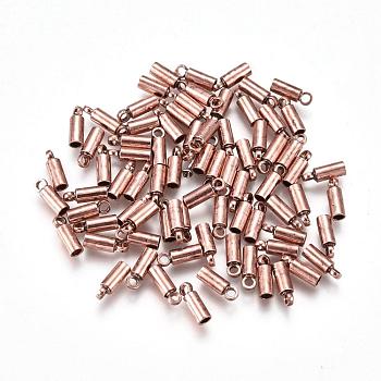 Brass Cord Ends, End Caps, Red Copper, 6x2mm, Hole: 1mm, Inner Diameter: 1.5mm